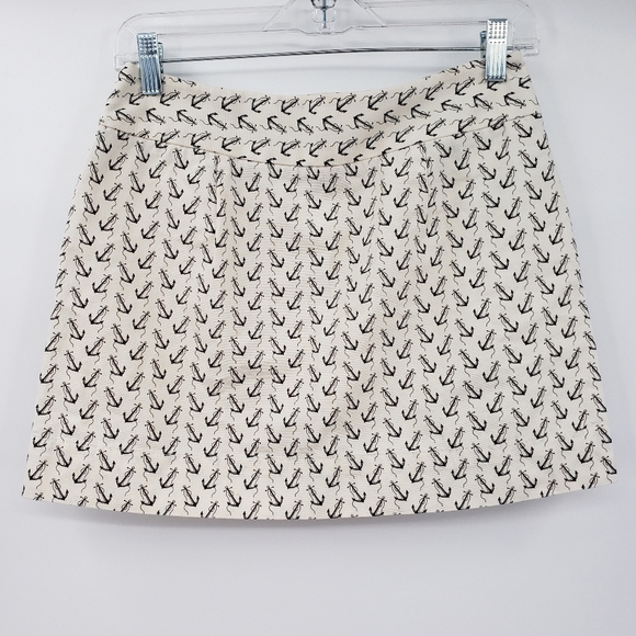 J. Crew Anchor Print Black White Cotton Mini Skirt - Picture 2 of 7